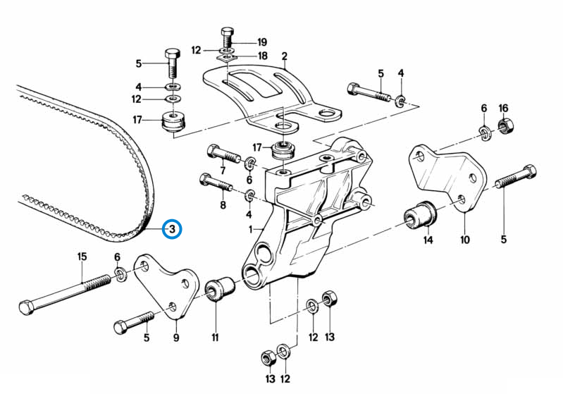 BMW parts diagram with part 64521706826 (Air-Con Belt 13x800mm) highlighted in the A/C compressor bracket assembly