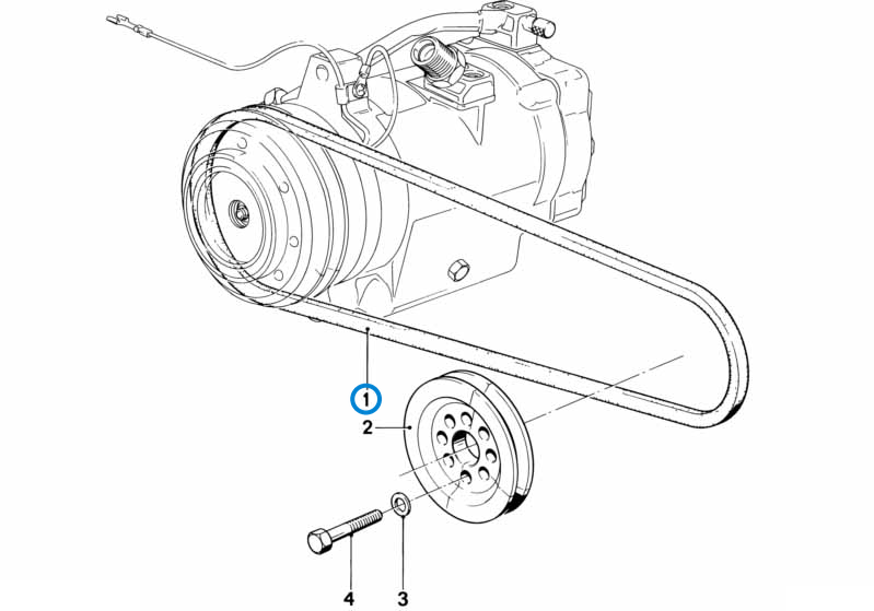 BMW parts diagram with part 64551722991 (Air-Con Belt - 13x825mm) highlighted in the fan belt assembly